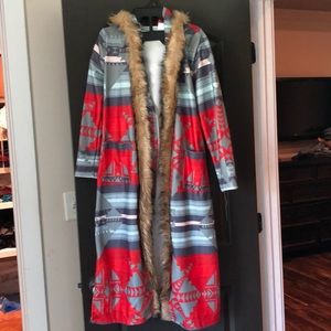 Long jacket with fur hood